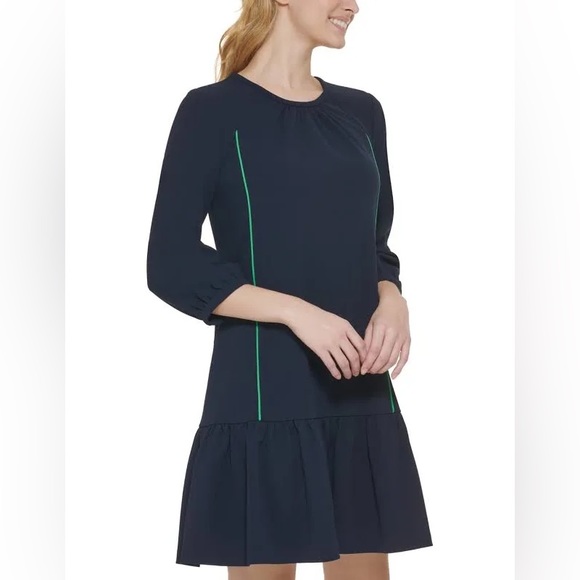 EUC Tommy Hilfiger Sheath Dress Size 10 Navy with Green Trim - Picture 6 of 9